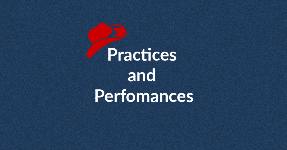Practices and Performances Blue background red cowboy hat
